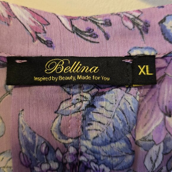 Womens Bellina Purple Floral Blouse Long Sleeve Sheer Summer Cottage Sz XL - Picture 10 of 10